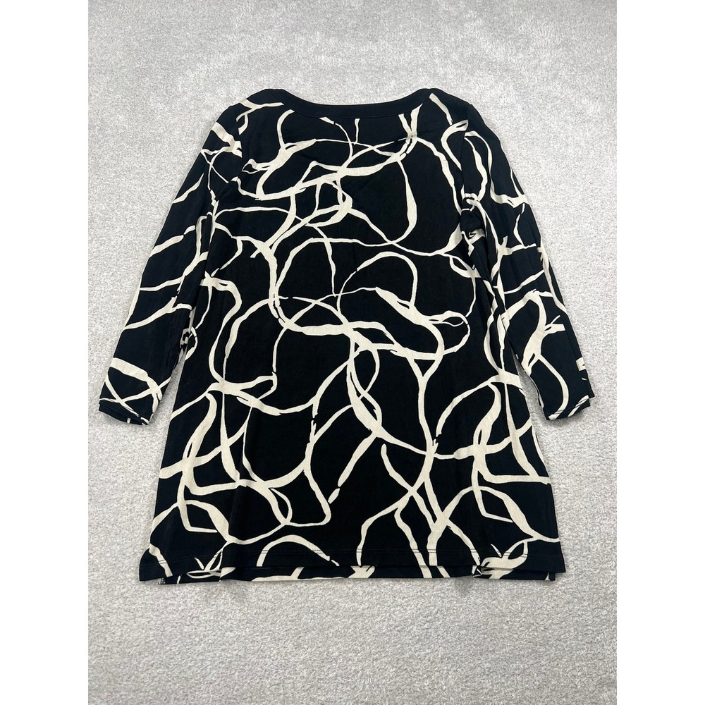 Chicos Travelers Tunic 0 S Black Cream Abstract Split Neck 3/4 Sleeve Art Wear - Picture 5 of 7